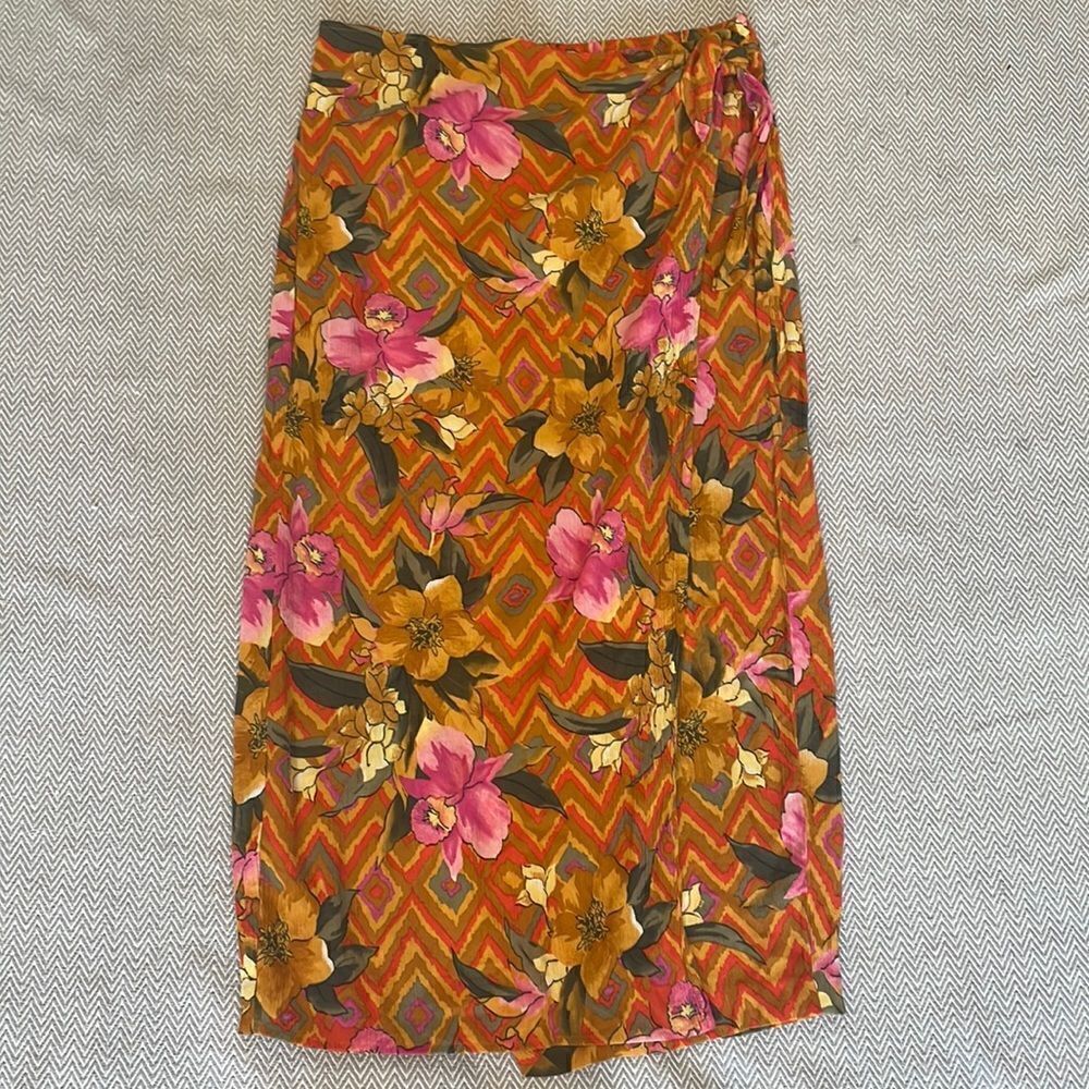 New York & Company Maxi Hawaiian Print Wrap Around Skirt Size Large